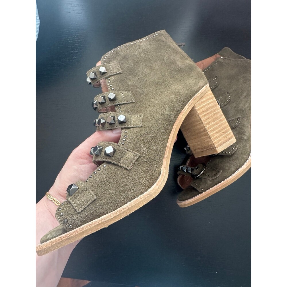 JEFFREY CAMPBELL BESS - TAUPE SUEDE STUDDED BUCKLE STRAP SANDAL BOOTIE - Picture 6 of 11